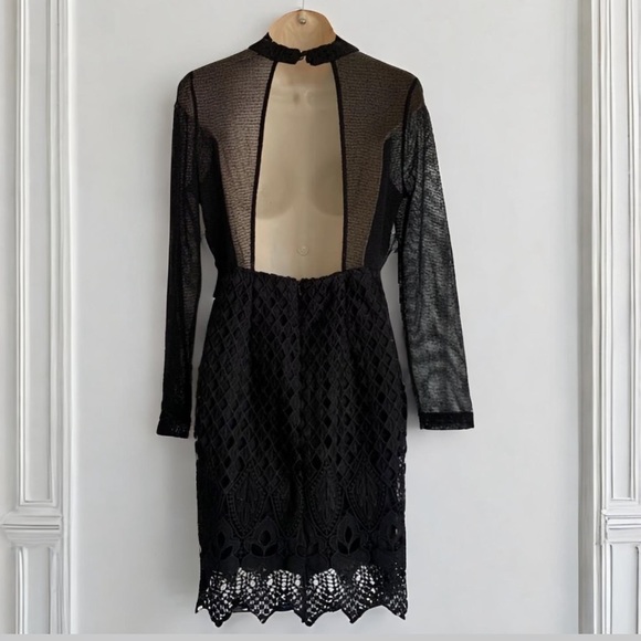 Black Long Sleeve Lace Backless Mini Dress - Picture 2 of 8